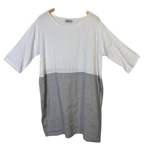 Magic Linen Womens Dress Large 100% Linen White Gray Lagenlook
